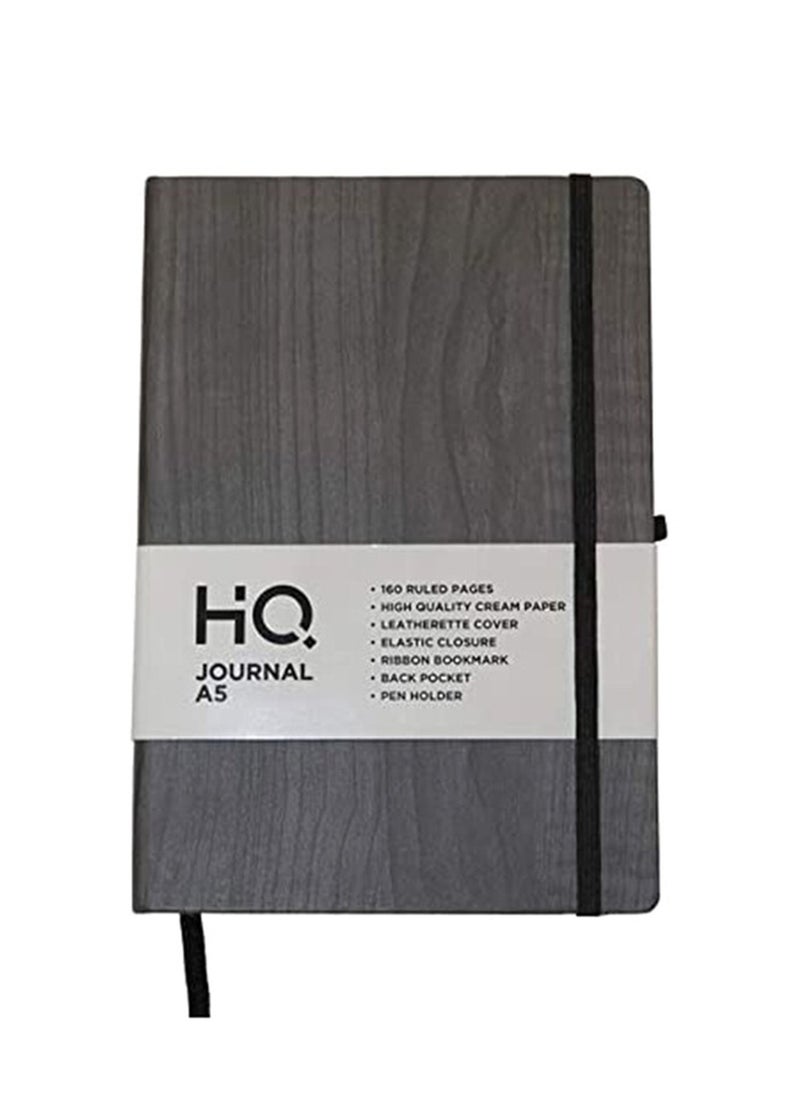 HQ - A5 Size Hard Bound Journal Lined Notebook 160 Pages With Elastic Closure Black Cover - Image 1