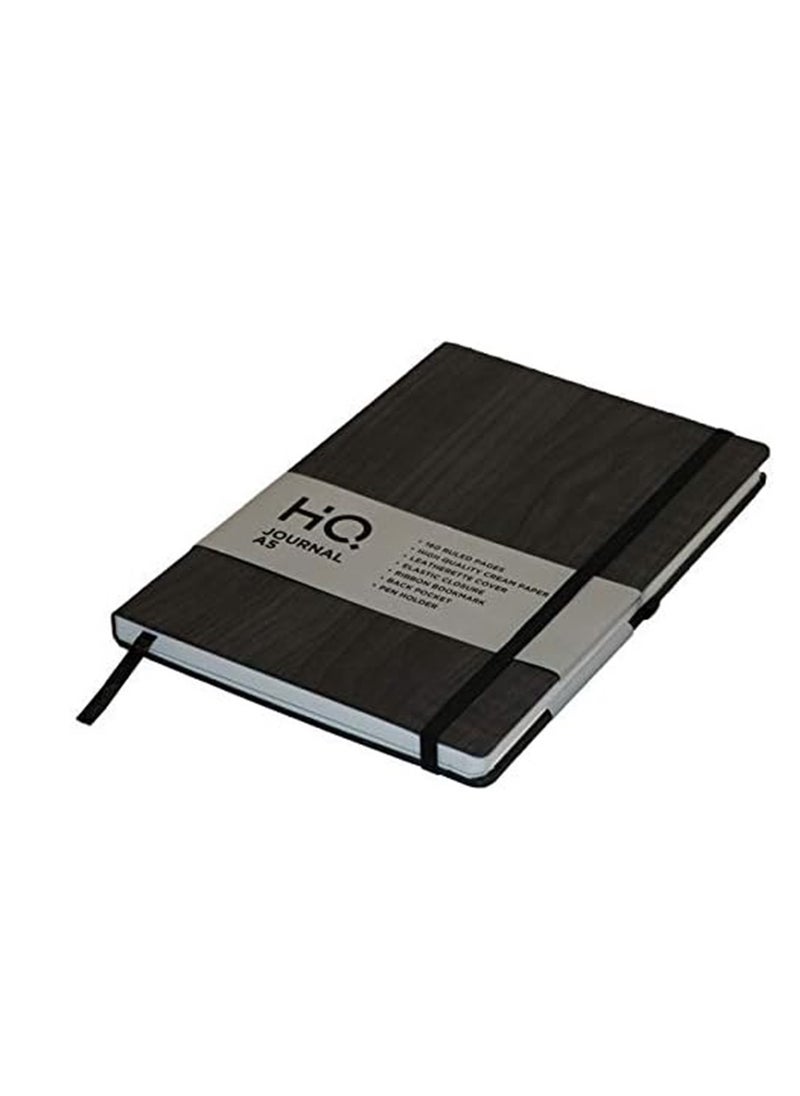 HQ - A5 Size Hard Bound Journal Lined Notebook 160 Pages With Elastic Closure Black Cover - Image 1