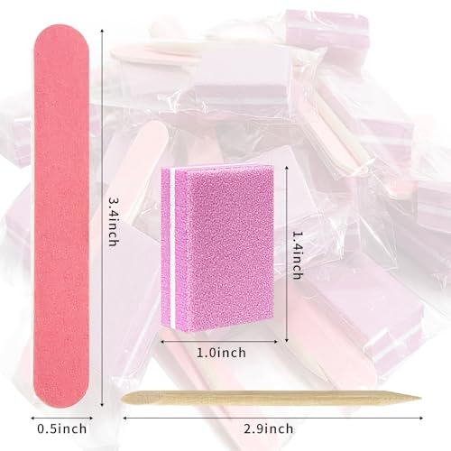 Hozziii Disposable Manicure kit Individually Package Mini Nail Buffer Nail File Wood Stick Press on Nail Tool Kit for Salon Home Pink Count 20 80100 Grit - Image 3