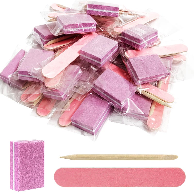 Hozziii Disposable Manicure kit Individually Package Mini Nail Buffer Nail File Wood Stick Press on Nail Tool Kit for Salon Home Pink Count 20 80100 Grit - Image 2