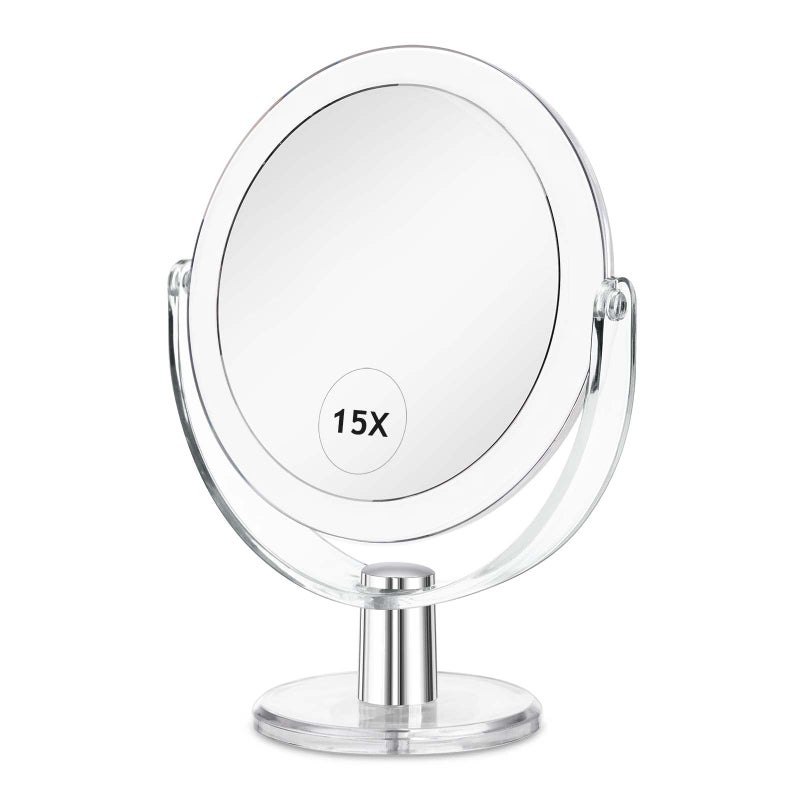 CLSEVXY Vanity Mirror Makeup Mirror with Stand 1X15X Magnification Double Sided 360 Degree Swivel Magnifying Mirror 625 Inch Portable Table Desk Counter top Mirror Bathroom Shaving Mirror