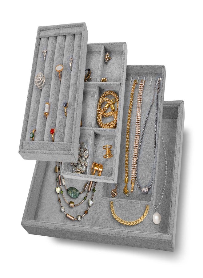 Houseables Jewelry Drawer Organizer, Jewelry Organizer For Drawer, Velvet Tray, Box Divider Inserts, Box Inserts, Flat Stackable Trays, Earring, Ring, Necklace, Bracelet, Display, Vanity Dresser, Safe - Image 1