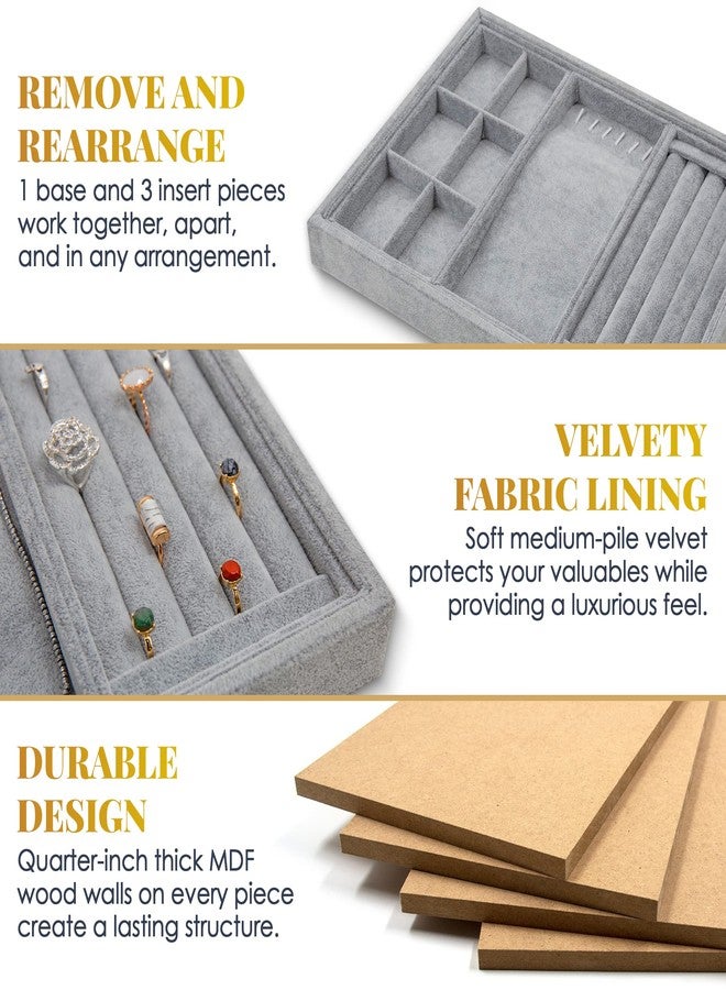 Houseables Jewelry Drawer Organizer, Jewelry Organizer For Drawer, Velvet Tray, Box Divider Inserts, Box Inserts, Flat Stackable Trays, Earring, Ring, Necklace, Bracelet, Display, Vanity Dresser, Safe - Image 3
