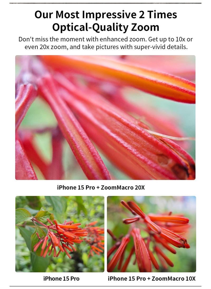 APEXEL APL-ZM100 10-20X Zoom Macro Lens Kit for Smartphone – HD Phone Camera Lens with Universal Clip, Macro/Magnifier Lens for iPhone Android, Outdoor Close-Up Photography  - Image 4