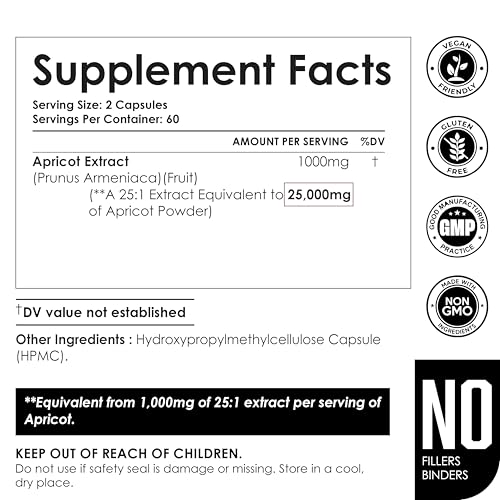 AMALTH Apricot Extract Supplement Capsules (25:1) 120 Capsules 500mg per Capsule, 1000 mg Servings (Pack of 1) (Herbal, Vegan, Non-GMO and Gluten Free) - Image 5