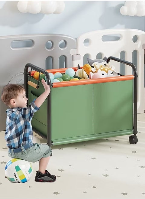 Toy Storage Table Rack, Toy Storage Table Rack, Bedroom Living Room Sundries Storage Basket Rack, Four-Wheeled Large-Capacity Widened Movable Rack, Green