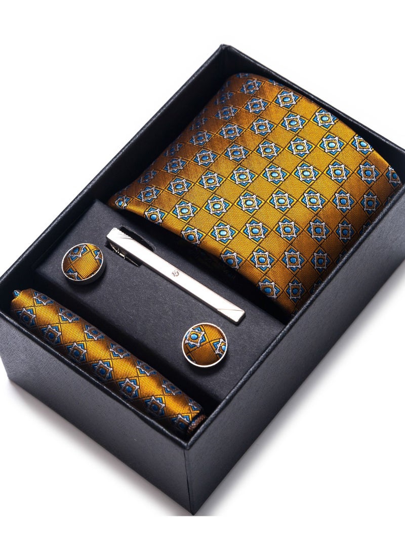 Men's Checkered Patterned Set with Pocket Square, Cufflinks & Tie Clip - Formal Tie with Handkerchief in Gift Box for Business, Wedding, Office, Parties & Corporate Gifting - Image 1