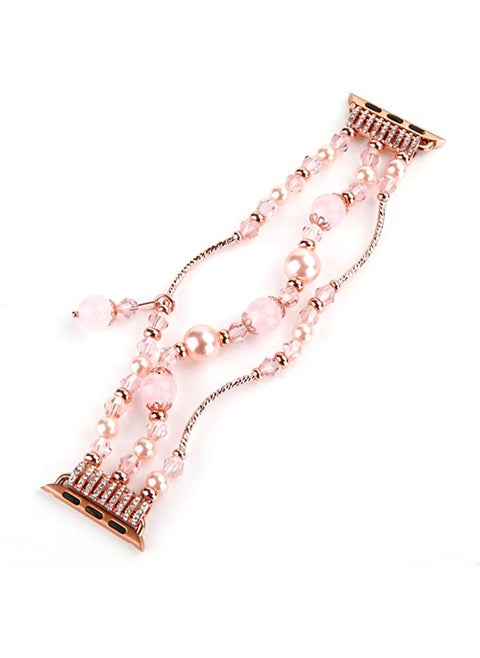 Compatible with Apple Watch Band 42mm/44mm/45mm/ Rose Gold Women Agate Pearl Bracelet, Fashion Handmade Elastic Replacement Strap for iWatch Bands Series 8/7/6/5/4/ Girls Wristband (Pink)