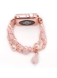 Generic Compatible with Apple Watch Band 42mm/44mm/45mm/ Rose Gold Women Agate Pearl Bracelet, Fashion Handmade Elastic Replacement Strap for iWatch Bands Series 8/7/6/5/4/ Girls Wristband (Pink)  - Image 2