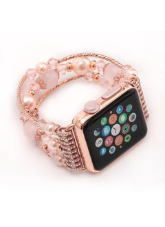 Generic Compatible with Apple Watch Band 42mm/44mm/45mm/ Rose Gold Women Agate Pearl Bracelet, Fashion Handmade Elastic Replacement Strap for iWatch Bands Series 8/7/6/5/4/ Girls Wristband (Pink)  - Image 3