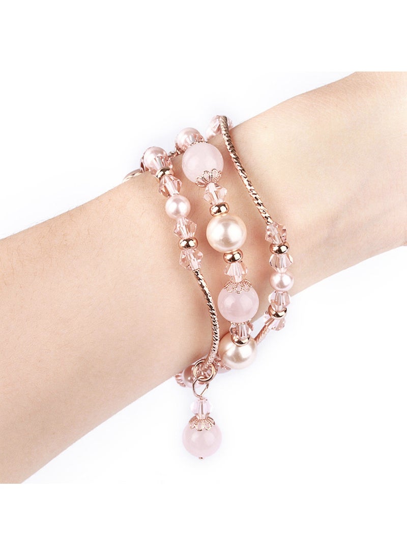 Compatible with Apple Watch Band 42mm/44mm/45mm/ Rose Gold Women Agate Pearl Bracelet, Fashion Handmade Elastic Replacement Strap for iWatch Bands Series 8/7/6/5/4/ Girls Wristband (Pink) - Image 5