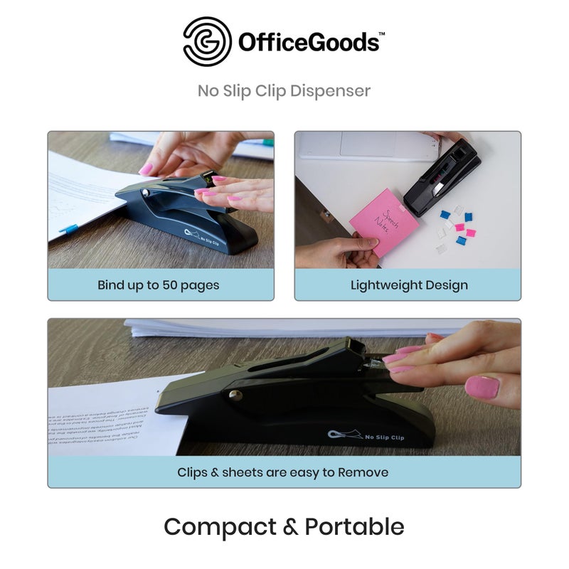 OfficeGoods No Slip Clip Staple Free Stapler - Revolutionary Clasp & Fastener for Documents & Reports - Holds 2 to 50 Pages Perfectly Without Staples - 40 Reusable Clips - Image 3