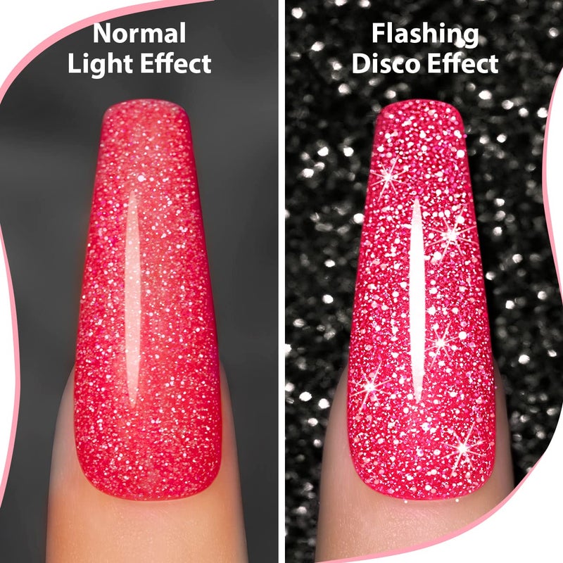RARJSM Gel Liner Nail Art Reflective Glitter Gel Nail Polish Thin Brush Silver Neon Hot Pink Flash Diamond PaintedGel 2PCS Set Soak off Curing Requires 8ml for Home Salon Diy Nail Design Decoration - Image 2