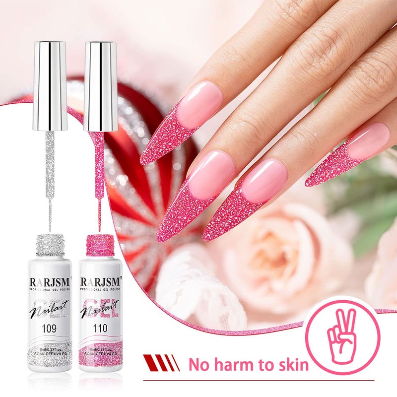 RARJSM Gel Liner Nail Art Reflective Glitter Gel Nail Polish Thin Brush Silver Neon Hot Pink Flash Diamond PaintedGel 2PCS Set Soak off Curing Requires 8ml for Home Salon Diy Nail Design Decoration - Image 4