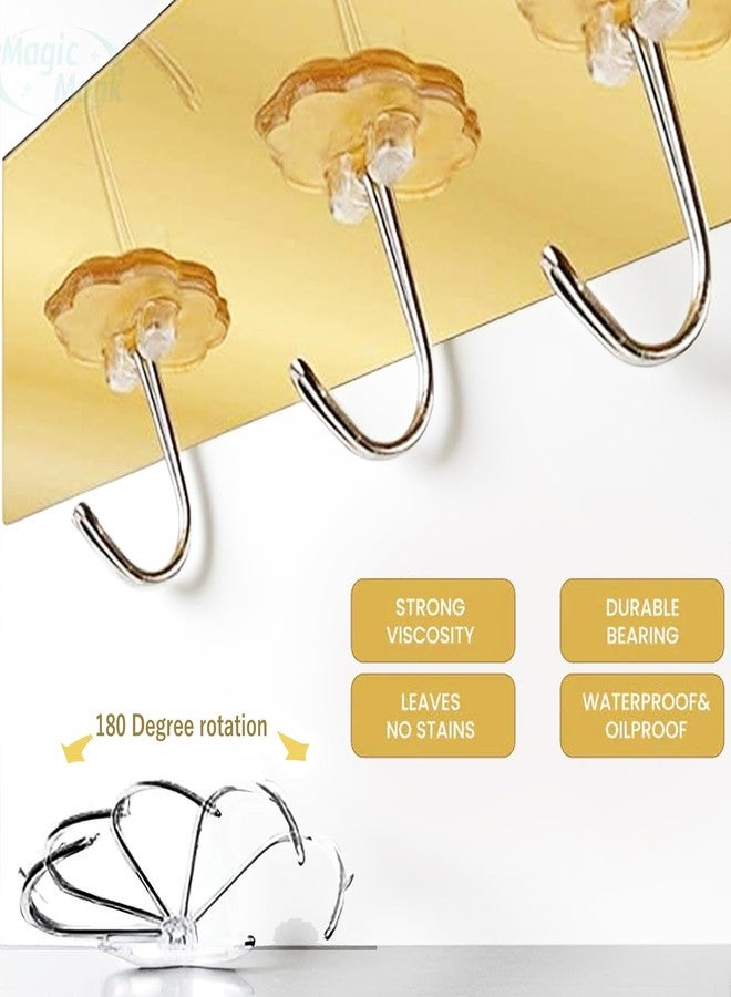 MagicMonk Self Adhesive Wall Hooks for Kitchen Organizer Hook for Wall Without Drilling for Home Kitchen Bathroom Bedroom Keys Bag Towels - 6 Stainless Steel Hook with Plastic Strip (Pack of 04) - Image 2