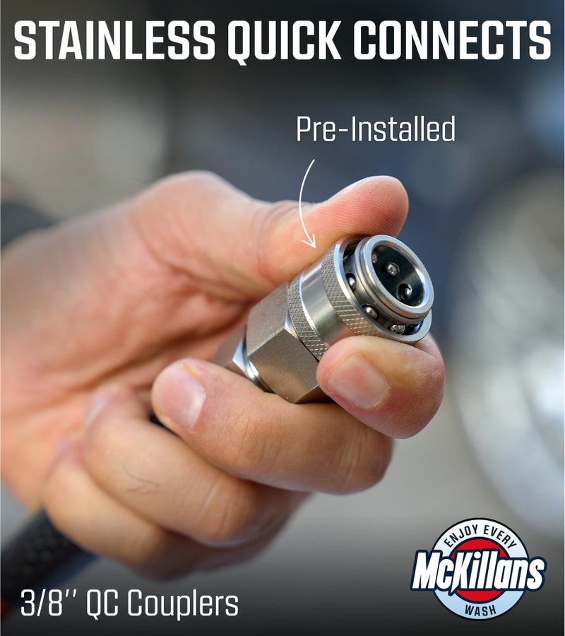 McKillansÂ® QC Installed Pressure Washer Hose 50 ft - Flexible & Kink-resistant - Steel-Braided & Durable- 3/8" QC Pre-Installed Stainless Steel - Power Washer Hose - High Pressure 1/4" Inner Diameter - Image 3