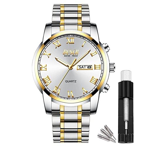BOSCK Watches for Men,Analog Mens Watch 42mm Large Face Easy Read Stainless Steel Business Watch,Luminous Classic Luxury 30M Waterproof Mens Wrist Watches（White） - Image 1
