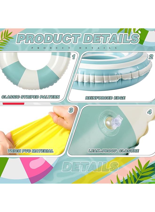 KASTWAVE 3Pcs Pool Tube With Handles Retro Orange Green Blue Striped Swim Pool Rings Inflatable Float Loungers Tube For Summer Swimming Pool Beach Bachelorette Party 30 X 14 Inch - Image 2