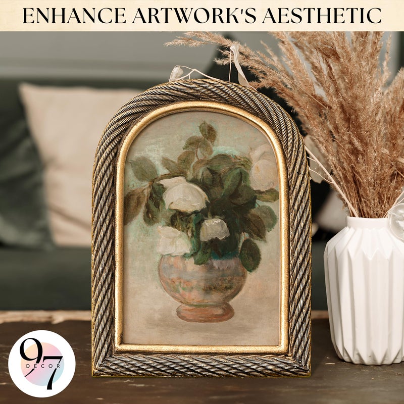 97 Decor Rustic 5x7 Gold Picture Frame- Gold Vintage Frame 5x7  Antique Ornate Photo Frame 5 By 7 Picture Frames  Arch Frames For Tabletop And Wall Hanging - Image 2