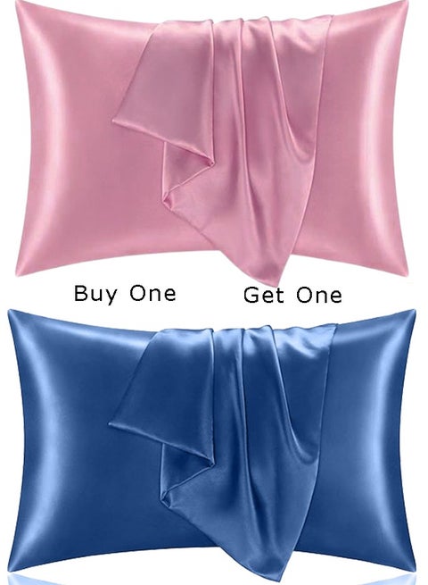 Buy one Get one,Satin Pillowcase for Hair and Skin, 48*70 cm (Dark pink & Blue)