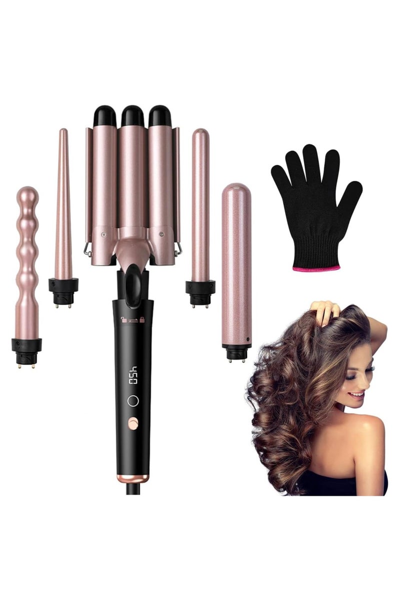 ECVV 5 in 1 Curling Wand Set Multi Curl, Hair Curler Curling Iron Set with 5 Interchangeable Ceramic Barrels, Instant Heat Up, Dual Voltage, Rose Gold - Image 1
