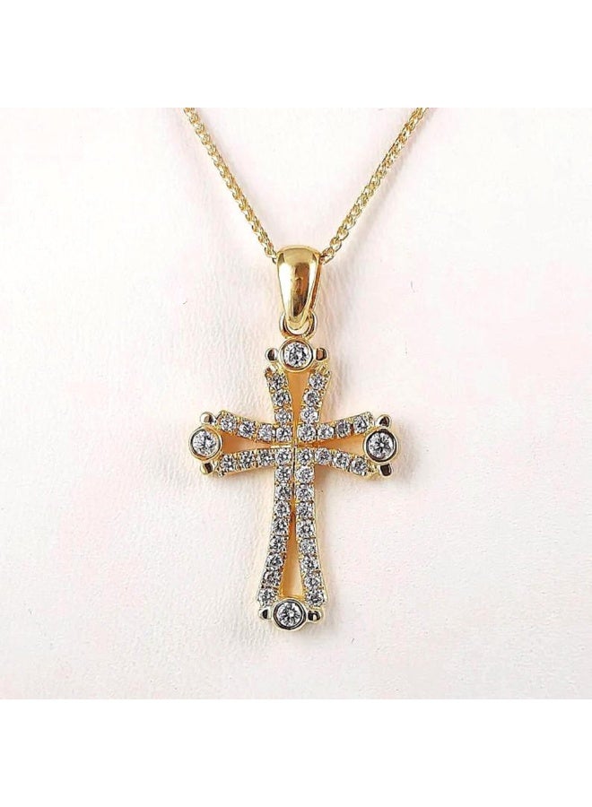 جوليا ستور قلادات أنيقة وبسيطة للنساء والرجال على شكل صليب من الفولاذ المقاوم للصدأ مطلي بالذهب عيار 18 قيراطًا ومرصعة بالزركونيا المكعبة النمساوية، مصنوعة من صليب الأرثوذكس الكاثوليكي - Image 4