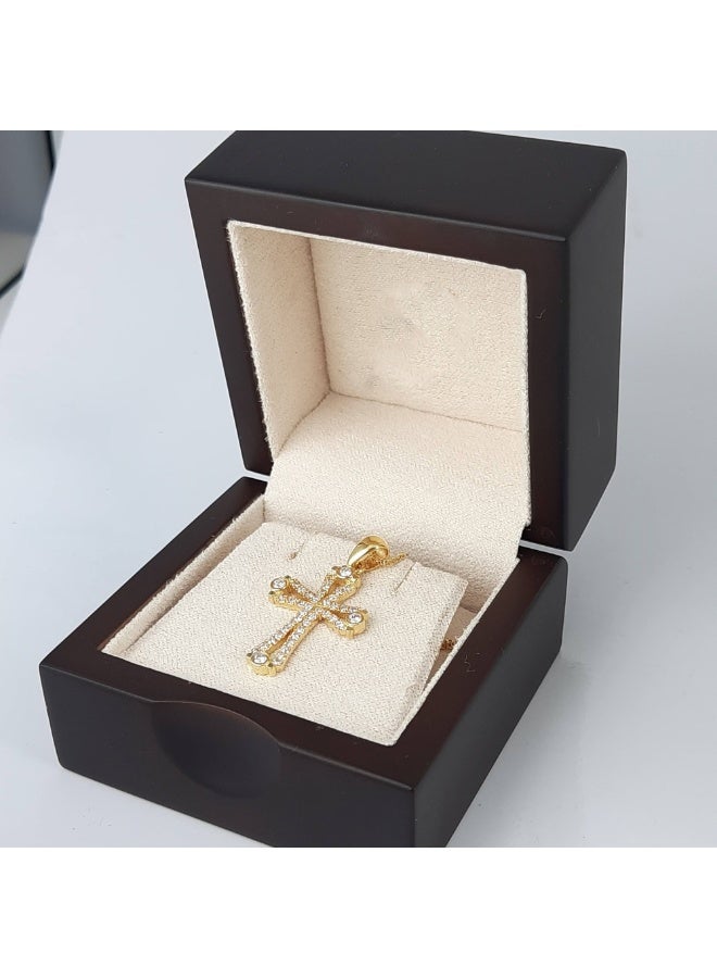 جوليا ستور قلادات أنيقة وبسيطة للنساء والرجال على شكل صليب من الفولاذ المقاوم للصدأ مطلي بالذهب عيار 18 قيراطًا ومرصعة بالزركونيا المكعبة النمساوية، مصنوعة من صليب الأرثوذكس الكاثوليكي - Image 3