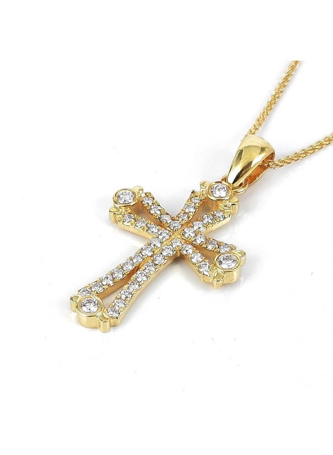جوليا ستور قلادات أنيقة وبسيطة للنساء والرجال على شكل صليب من الفولاذ المقاوم للصدأ مطلي بالذهب عيار 18 قيراطًا ومرصعة بالزركونيا المكعبة النمساوية، مصنوعة من صليب الأرثوذكس الكاثوليكي - Image 1