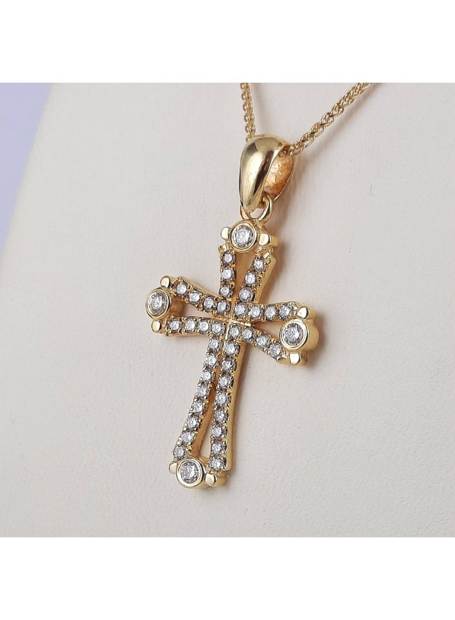 جوليا ستور قلادات أنيقة وبسيطة للنساء والرجال على شكل صليب من الفولاذ المقاوم للصدأ مطلي بالذهب عيار 18 قيراطًا ومرصعة بالزركونيا المكعبة النمساوية، مصنوعة من صليب الأرثوذكس الكاثوليكي - Image 5