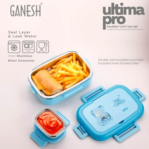 GANESH Ultima Pro Stainless Steel Insulated Lunch Box Container with Airtight Lid for Office & School Use/Food Grade/Air Tight/Easy to Carry/Leak Proof (750+140ml) - Brown - Image 2