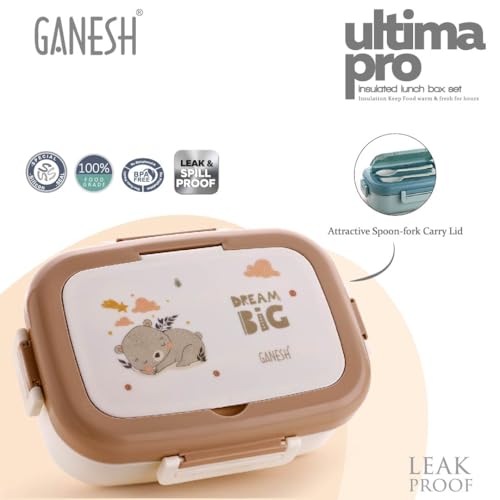 GANESH Ultima Pro Stainless Steel Insulated Lunch Box Container with Airtight Lid for Office & School Use/Food Grade/Air Tight/Easy to Carry/Leak Proof (750+140ml) - Brown - Image 3