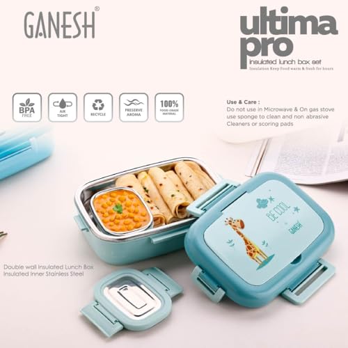 GANESH Ultima Pro Stainless Steel Insulated Lunch Box Container with Airtight Lid for Office & School Use/Food Grade/Air Tight/Easy to Carry/Leak Proof (750+140ml) - Brown - Image 4
