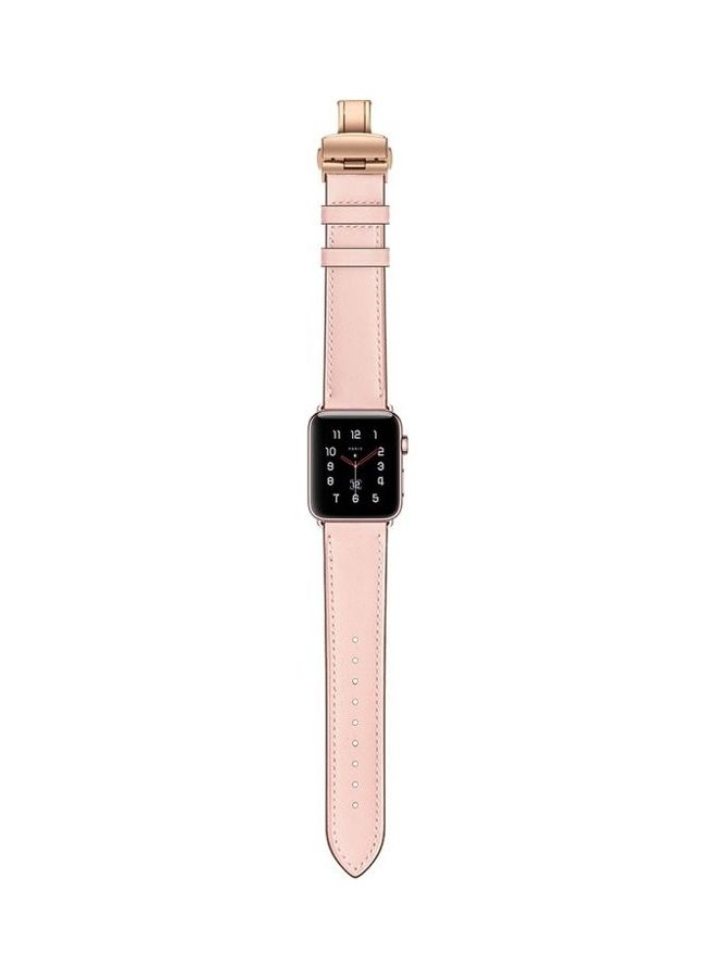 NIBEMINENT Genuine Leather and Butterfly Rose Gold Buckle Replacement Watchbands For Apple Watch Series 7/6/SE/5/4/3/2/1 38/40/41mm Pink - Image 4