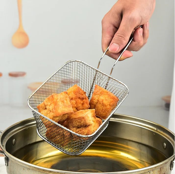 Dayish 8pcs Mini Square Fry Baskets Stainless Steel Frying Fries Table Serving Cooking Tool Potatoes Chips Chicken Fried Mesh Food Stainer for Kitchen Restaurant Party Barbecue Baskets Black8 - Image 4