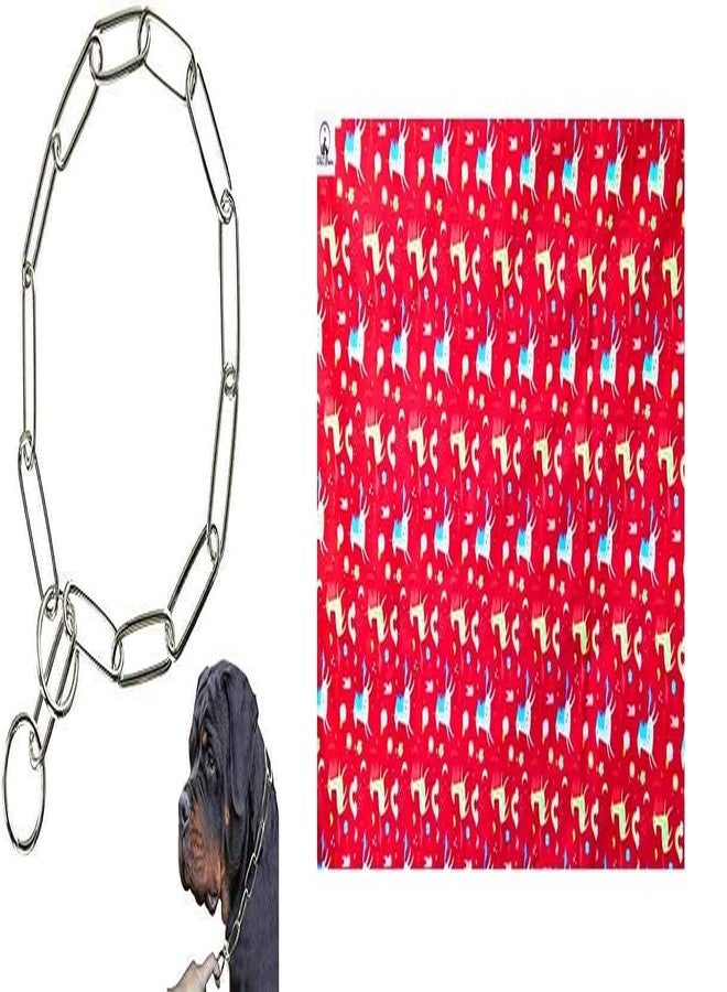 Penta Paws GSD Choke Chain Dog Collars Fur Saver Training Long Link Chrome Plated Choker and Pet Cooling Mat - 71 x 55 CM Ice Silk Cooling Mat for Dogs & Cats (Blue, S)