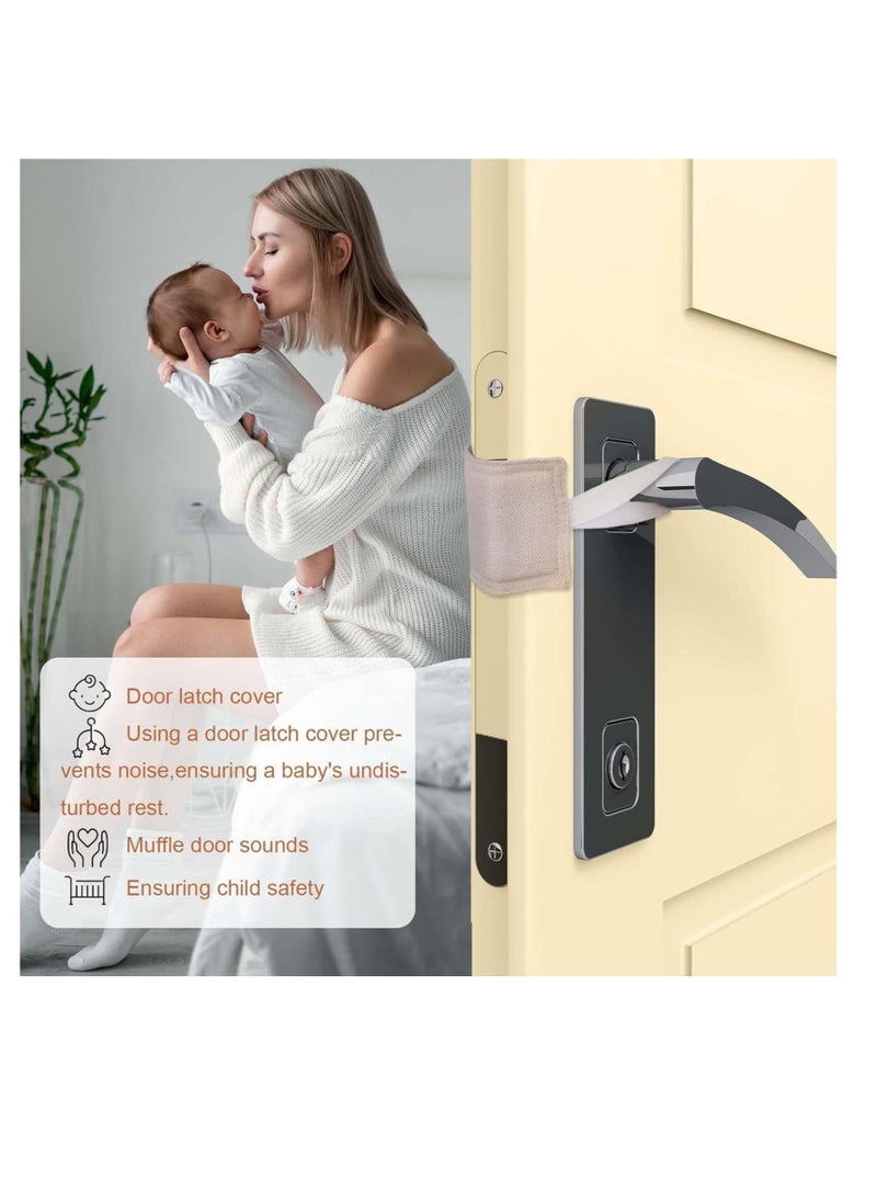 Door Silencer Padded Door Latch Cover, 3 Pcs Universal Baby Door Cushion Quiet Closer Door Lock Cover, Non Slip Noise Reducing Padded Door Latch Cover with Elastic Band for Baby Nursery, Beige  - Image 4