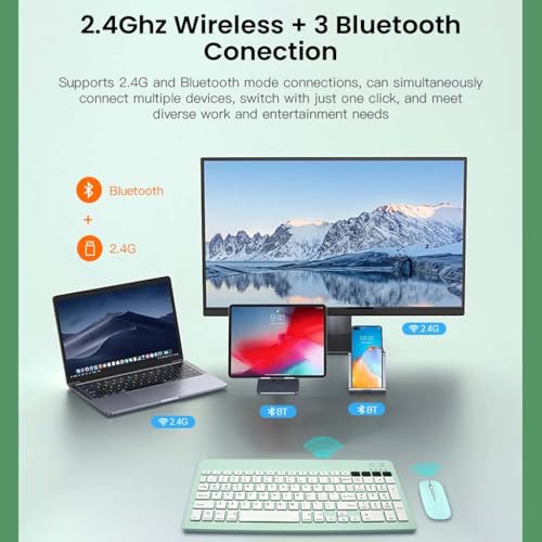Concept Kart TECPHILE Wireless Keyboard&Mouse Combo, Multi Device Keyboard (3 BT5.0 + 2.4Ghz USB) & Mouse (BT5.0 + USB) Connectivity, Silent, Rechargeable, for Laptop, Mac, Computer, Tablet (Green) - Image 4