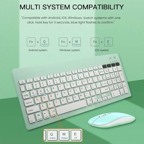 Concept Kart TECPHILE Wireless Keyboard&Mouse Combo, Multi Device Keyboard (3 BT5.0 + 2.4Ghz USB) & Mouse (BT5.0 + USB) Connectivity, Silent, Rechargeable, for Laptop, Mac, Computer, Tablet (Green) - Image 2
