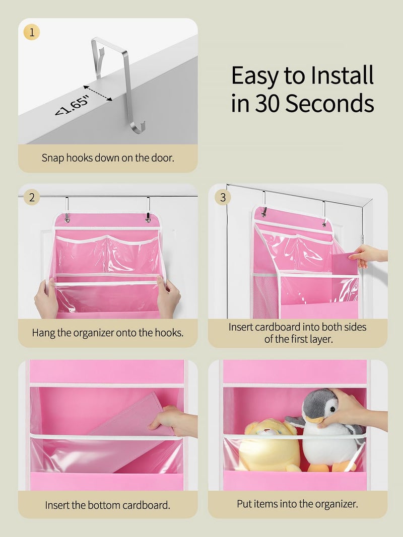 Yecaye 5 Tier Over the Door Organizer, Swing-proof Door Organizer Hanging with Clear PVC Windows, Behind the Door Storage for Bedroom Nursery Closet Laundry Pantry Bathroom, Bubblegum Pink - Image 5