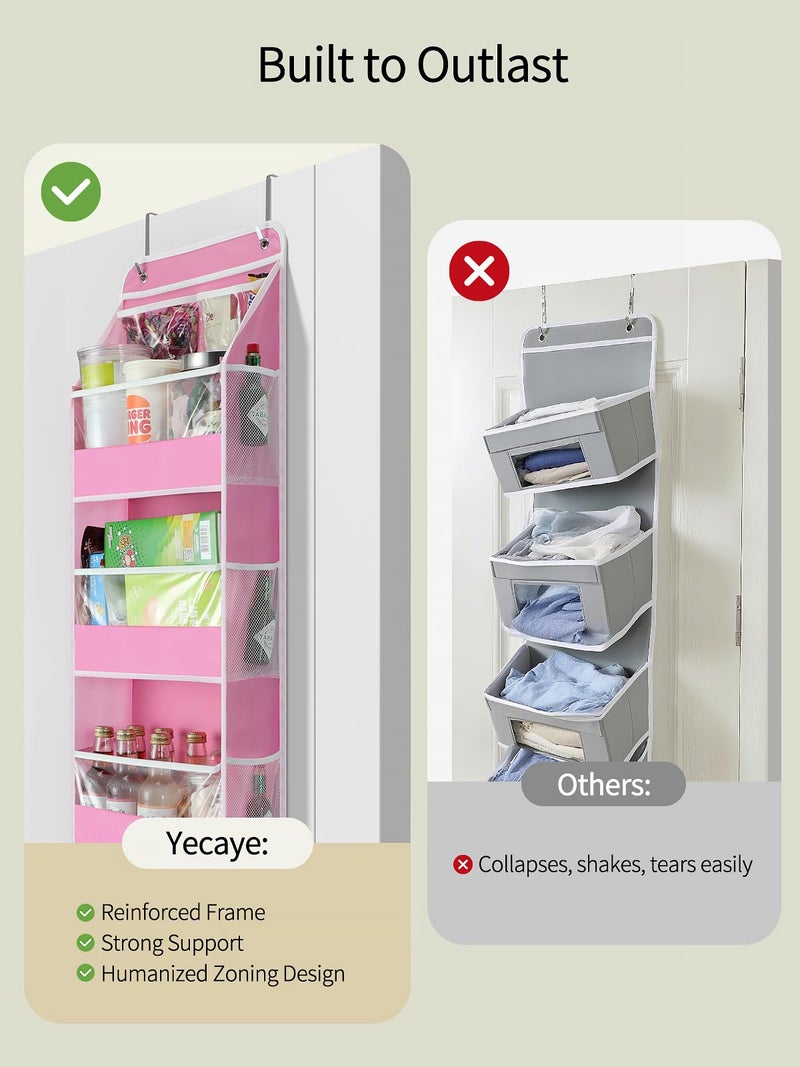 Yecaye 5 Tier Over the Door Organizer, Swing-proof Door Organizer Hanging with Clear PVC Windows, Behind the Door Storage for Bedroom Nursery Closet Laundry Pantry Bathroom, Bubblegum Pink - Image 4
