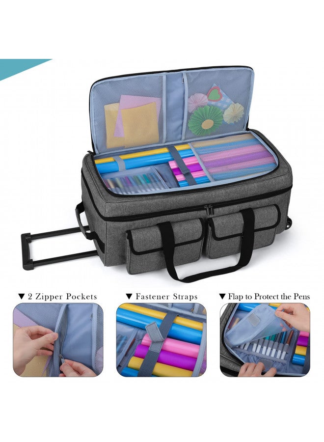 YARWO YARWO Rolling Craft Tote Bag with Wheels Compatible for Cricut Maker, Maker 3, Explore Air 2, Cameo 4, Double Layers Carrying Case for Die Cut Machine and Supplies, Gray (Patent Pending) - Image 3