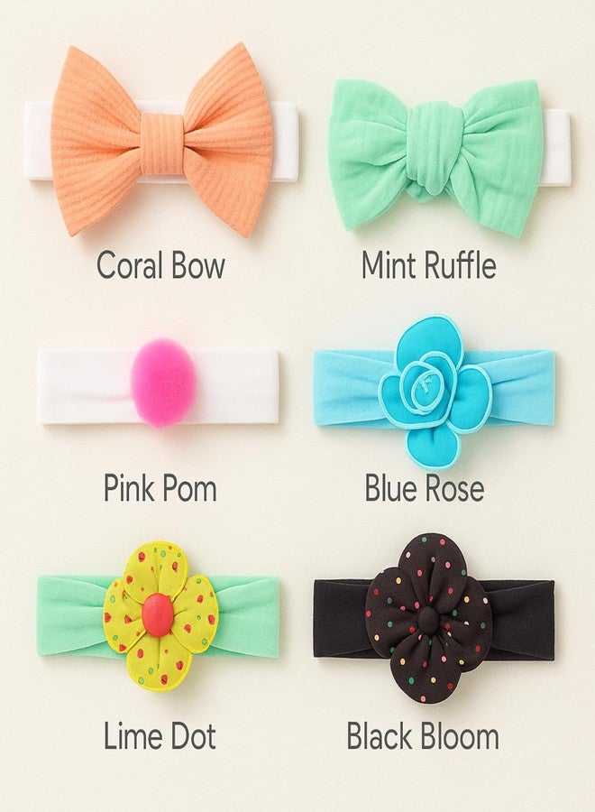 BAKEFY -6 Style Combo Super Soft Stretchy Baby Girl Wide Headbands with Flower Headwraps Hair Bows Bands Accessories for Baby Girls Newborns Infants Toddlers - Image 2