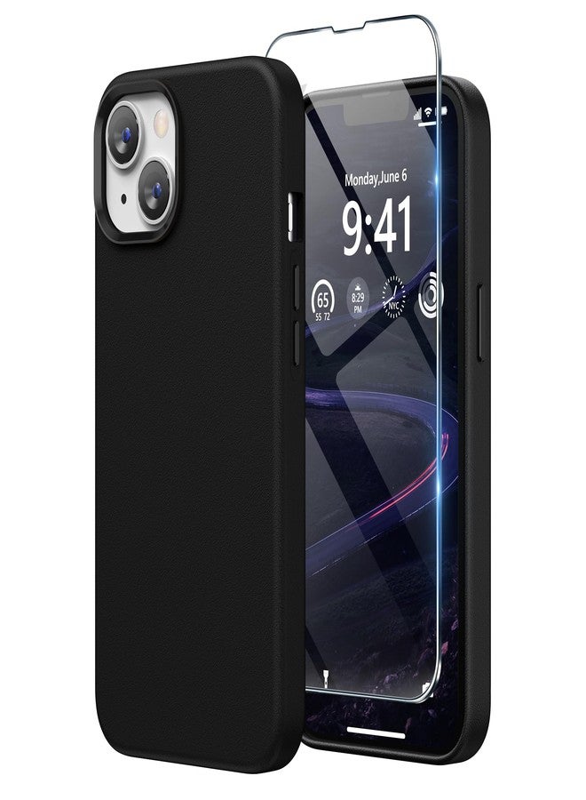 جراب SURPHY مصمم خصيصًا لهاتف iPhone 14 من الجلد الصناعي مع واقي شاشة (6.1 بوصة)، أزرار معدنية وبطانة من الألياف الدقيقة، جراب هاتف من الجلد لهاتف iPhone 14، أسود - Image 1