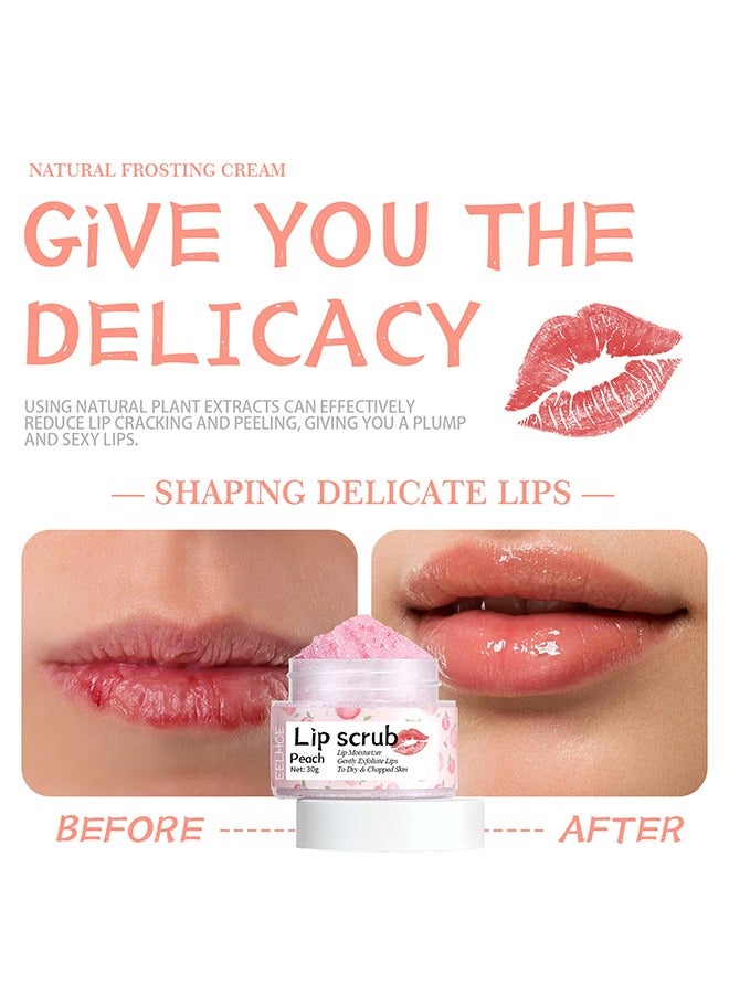 Peach Lip Scrub,  for Dry Cracked and Dark Lips-Lip Scrubs ,Exfoliator and Moisturizer with Lip Brush, Natural Gentle Lip Treatment, Peach Sugar Lip Scrub for Dry, Cracked and Dark Lips 30g