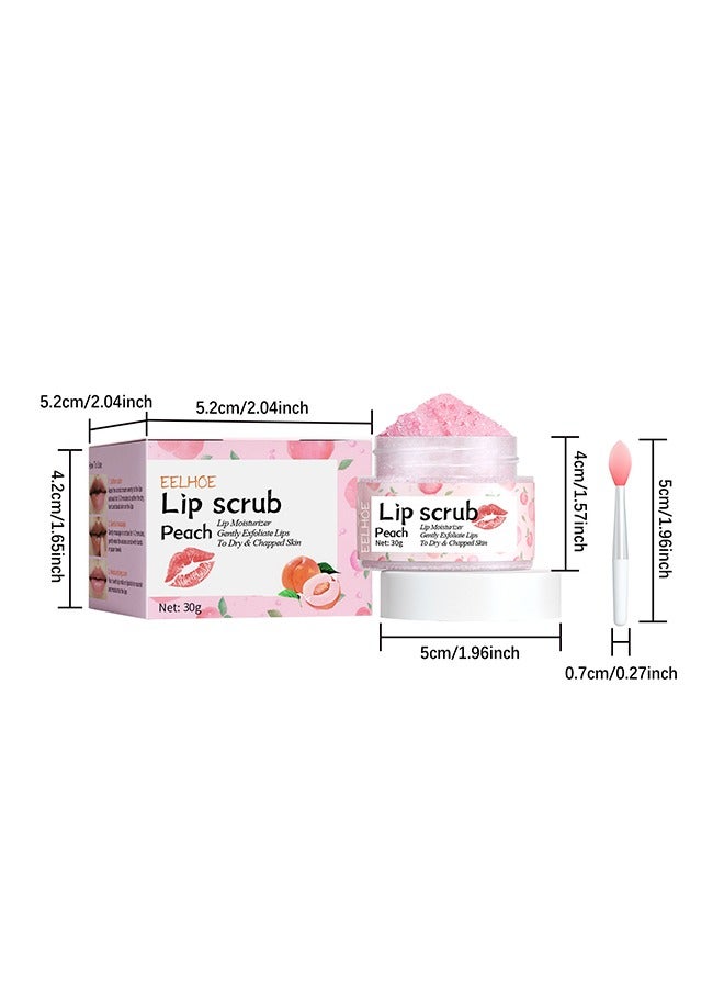 Peach Lip Scrub,  for Dry Cracked and Dark Lips-Lip Scrubs ,Exfoliator and Moisturizer with Lip Brush, Natural Gentle Lip Treatment, Peach Sugar Lip Scrub for Dry, Cracked and Dark Lips 30g