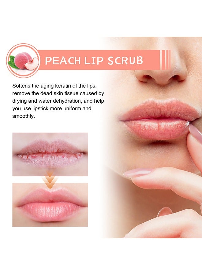 Peach Lip Scrub,  for Dry Cracked and Dark Lips-Lip Scrubs ,Exfoliator and Moisturizer with Lip Brush, Natural Gentle Lip Treatment, Peach Sugar Lip Scrub for Dry, Cracked and Dark Lips 30g