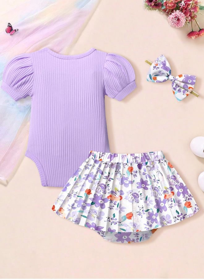 Kangkang Baby girl summer clothes infant girl clothes baby girl outfits 3-6 months 3 month baby girl clothes 6 month girl clothes Purple Short-sleeve Romper - Image 5