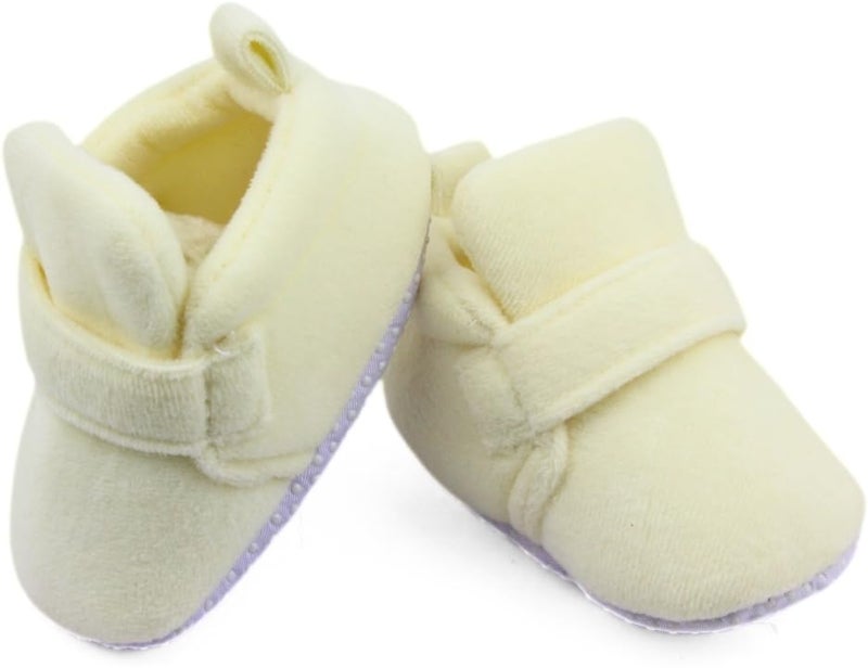 Neska Moda Set Of 2 Pair Baby Boys & Baby Girls 6 To 12 Months Velvet Hook & Loop Booties (Black,Off-White)-BT781andBT3624 - Image 4