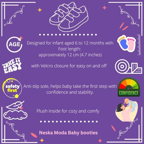 Neska Moda Set Of 2 Pair Baby Boys & Baby Girls 6 To 12 Months Velvet Hook & Loop Booties (Black,Off-White)-BT781andBT3624 - Image 3
