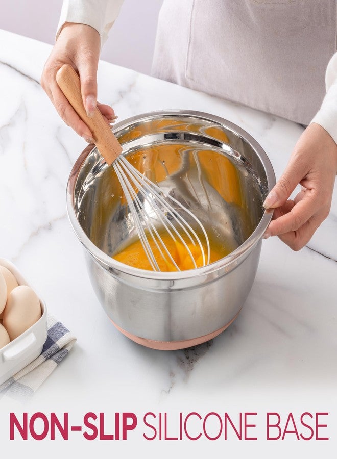 COOK WITH COLOR طقم أوعية خلط من الفولاذ المقاوم للصدأ مع أغطية - أوعية متداخلة مع قاعدة غير قابلة للانزلاق، وردي، 12 قطعة - Image 3